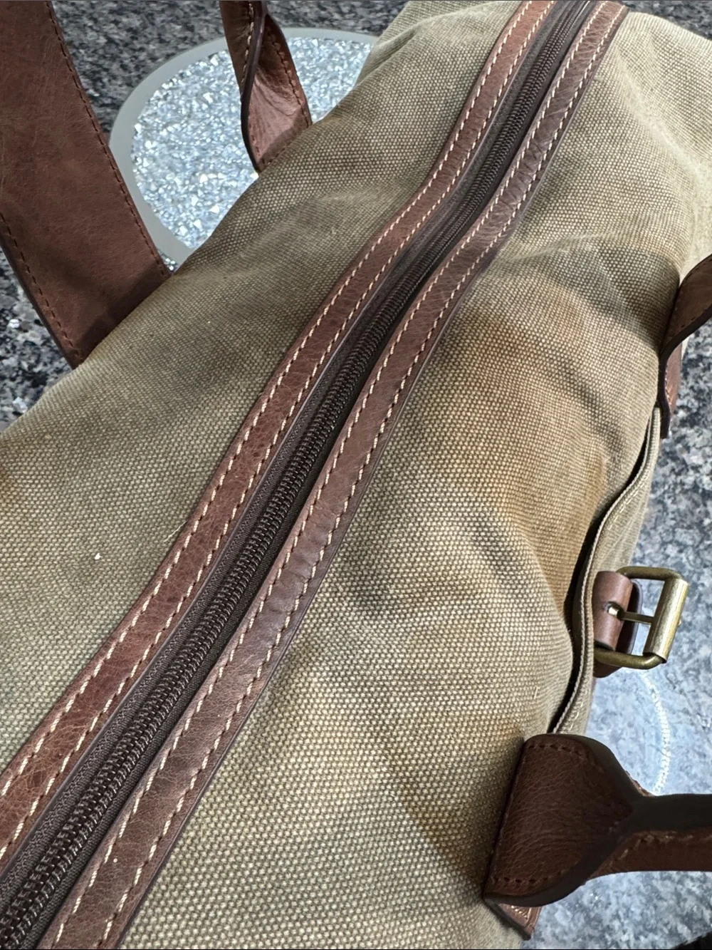 Bugatti capetown heavy Canvas Duffel with Brown Leather Trim NWOT